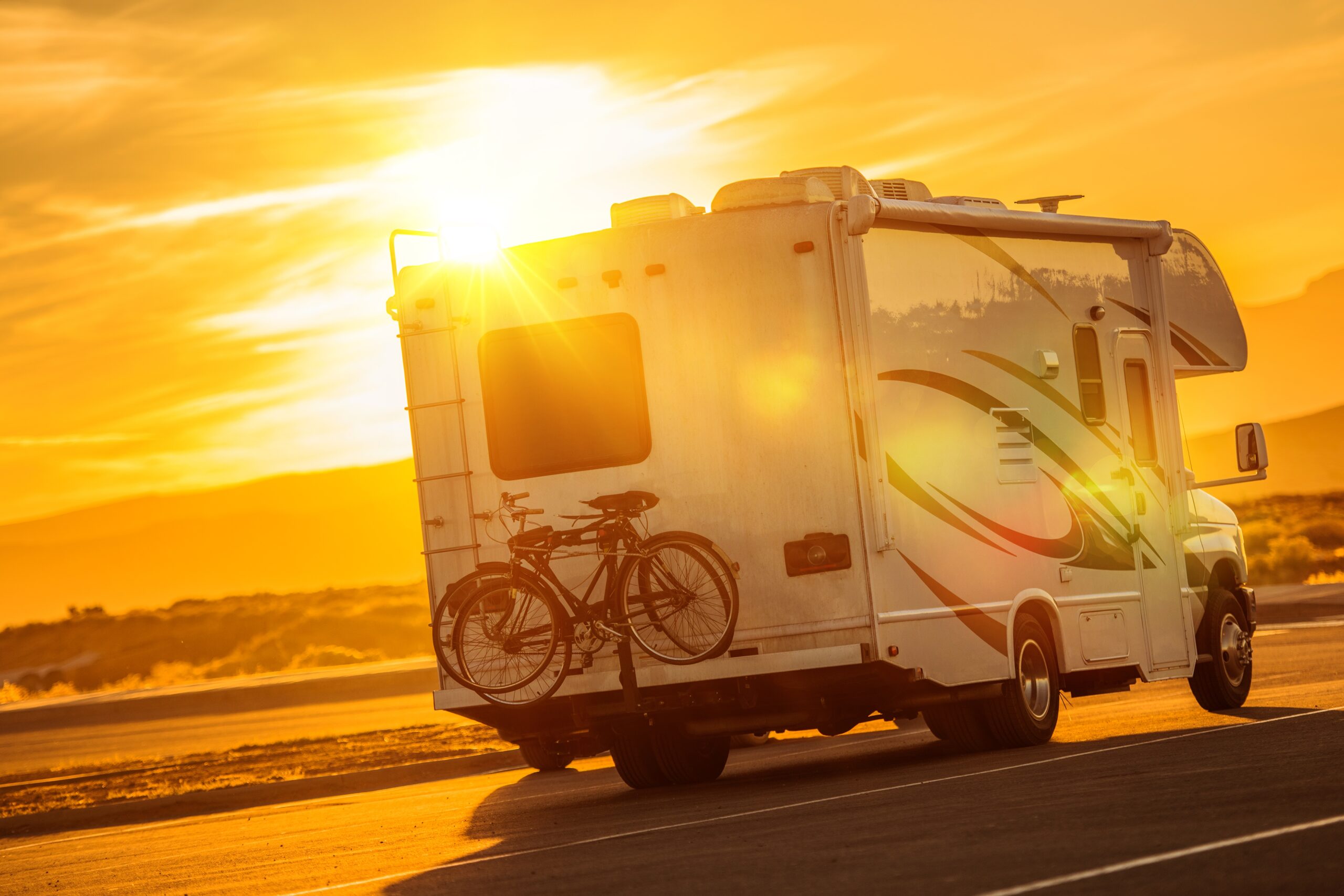 RV Camper Boondocking on the Public Parking. Recreational Vehicle Traveling .